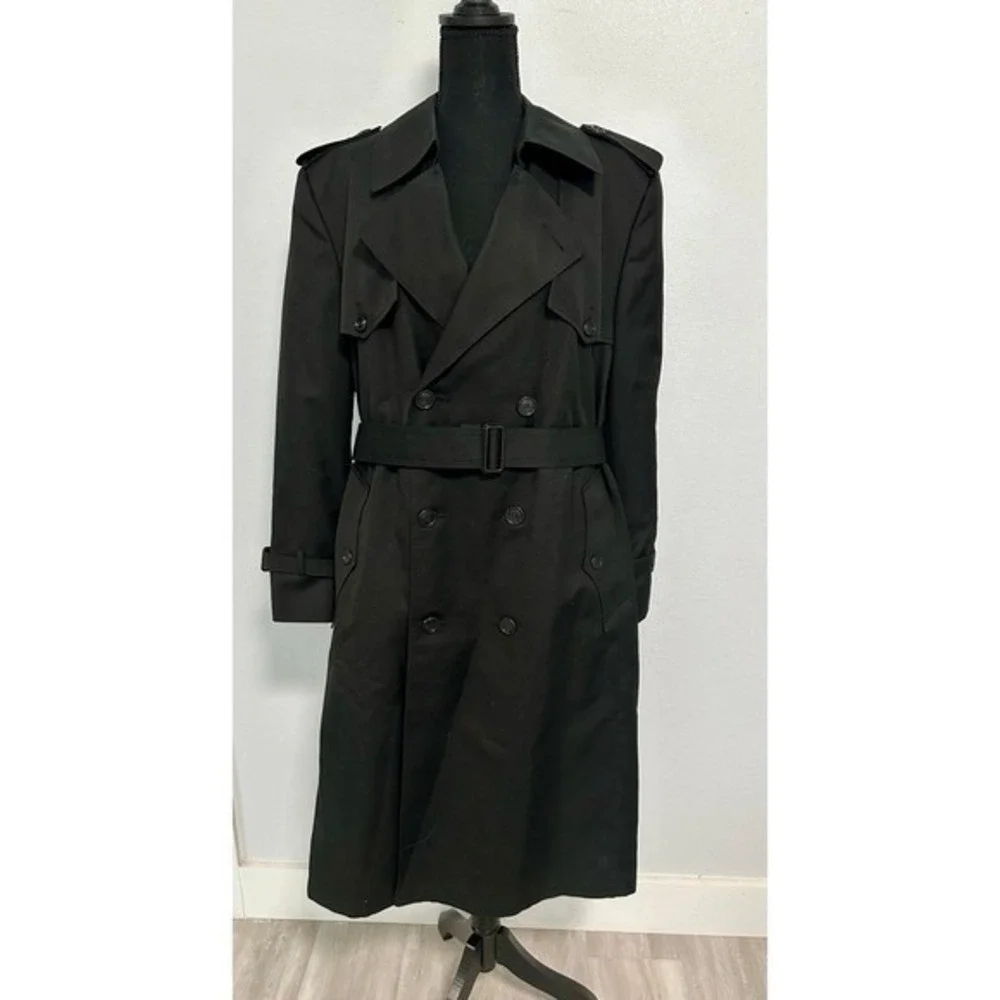 Mens Black Wool Blend Double Breasted Belted Trench Coat 40S